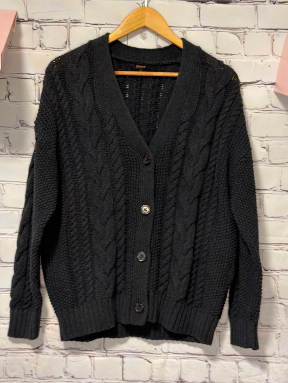 QUINCE OVERSIZED CABLE KNIT ORGANIC COTTON CARDIGAN CHUNKY V NECK WARM TIMELESS - Picture 2 of 11